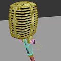 Golden Vintage Microphone With Classic Design Metallic Mesh Grille And Adjustable Stand