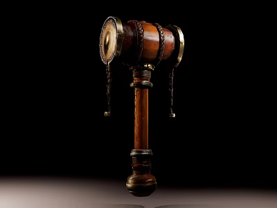 Vintage Hardware Hammer With Wooden Handle And Decorative Metal Head Design 3d model