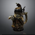 Hand Carved Eagle Sculpture Beer Stein With Landscape Design And Decorative Handle