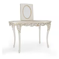 Elegant White Carved Dressing Tables With Round Mirrors And Ornate Legs