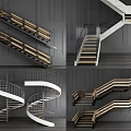 Modern Minimalist Staircase Interior With Wooden Treads Black Railing And Gray Walls