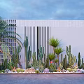 Vibrant Outdoor Flower Garden With Cacti Succulents Palm Trees And White Wall Design