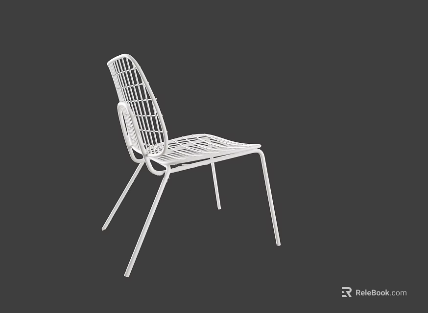 White Metal Dining Chair With Wireframe Back And Sleek Modern Design 3d model 