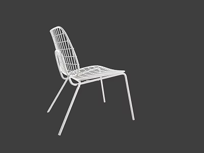 White Metal Dining Chair With Wireframe Back And Sleek Modern Design 3d model