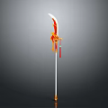Ornate Long Handled Weapon With Red Gold Decoration And White Blade