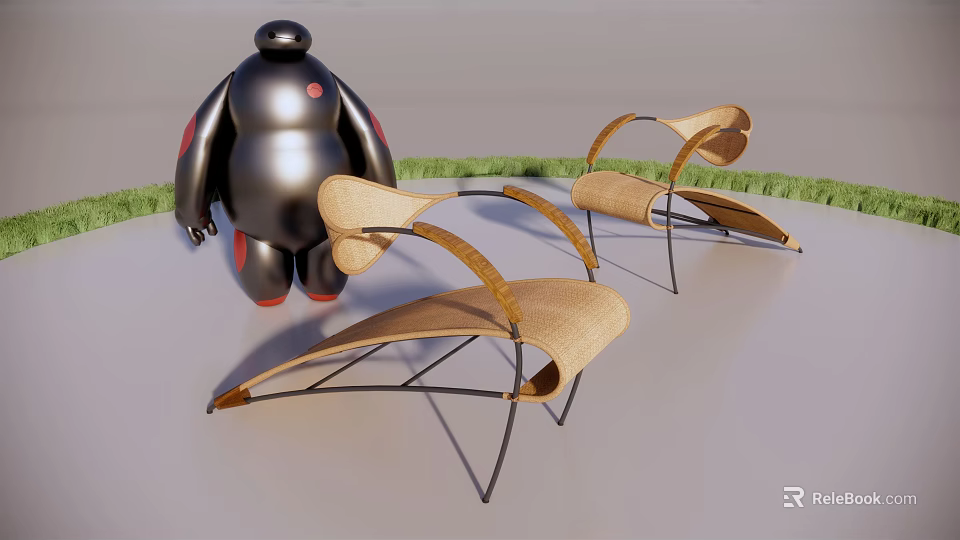 Wicker Leisure Chairs With Modern Curved Armrests And Sturdy Metal Frame Design 3d model 