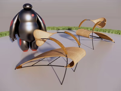 Wicker Leisure Chairs With Modern Curved Armrests And Sturdy Metal Frame Design 3d model