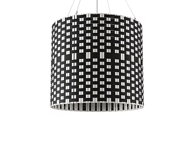 Stylish Black And White Grid Pattern Cylindrical Chandelier With Fabric Lampshade Design 3d model