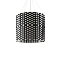 Stylish Black And White Grid Pattern Cylindrical Chandelier With Fabric Lampshade Design
