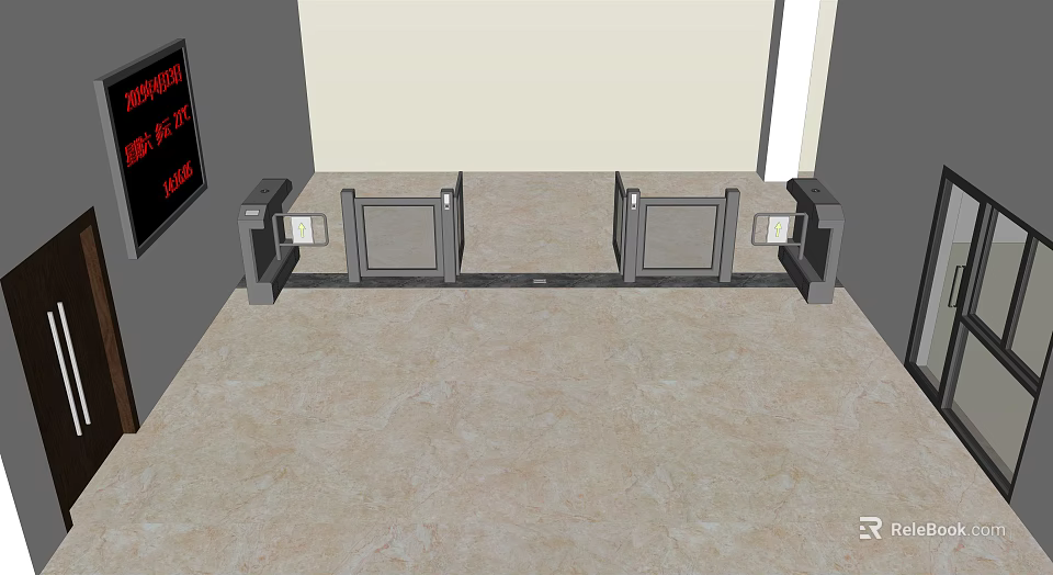 Modern Public Facility Entrance With Automatic Turnstiles And Digital Display Screen For Access Control 3d model 