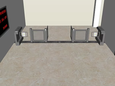 Modern Public Facility Entrance With Automatic Turnstiles And Digital Display Screen For Access Control 3d model