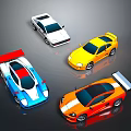 Four Colorful Sports Cars With Rear Spoilers In White Yellow Blue Orange