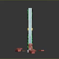 Pixel Style Blue Door With Green Vines And Orange Weathered Marks On Red Brick Base