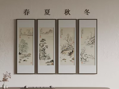 Traditional Chinese Scroll Paintings With Spring Summer Autumn Winter Seasonal Themes Wall Decor 3d model