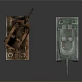 Two Military Tanks With Brown And Green Camouflage On Dark Reflective Surface