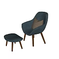 Modern Blue Upholstered Leisure Chair With Sturdy Wooden Legs Matching Footstool And Soft Beige Pillow