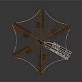 Metal Windmill Structure With Star Shaped Blades And Support Framework