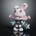 Cute Cartoon Rabbit Character With Pink Body Star Eyes Holding Bottle And Black White Outfit
