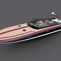 Modern Yacht With Wooden Deck Red Stripe And Black Hull