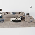 Modern Light Gray Sofa Coffee Table Set With Accent Chairs Throw Pillows And Floor Lamp 3d model