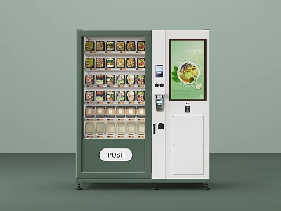 Public Vending Machine With Green And White Exterior Multiple Product Slots Digital Screen 3d model