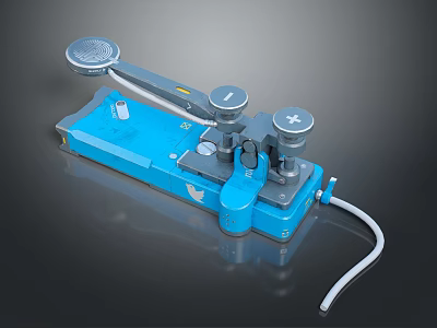 Blue Industrial Mechanical Device With Pedal Lever Knobs And White Connecting Cable 3d model