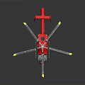Red Space Mission Helicopter Featuring Yellow Gray Rotors And Red Fuselage Design