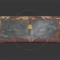 Vintage Decorative Box With Red And Blue Painted Top Worn Edges And Brass Lock