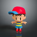 Cartoon Boy With Red Cap Blue Hair Yellow Striped Shirt Backpack Red Shoes Arms Outstretched