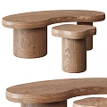 Natural Oak Wooden Desk With Curved Top And Cylindrical Legs Design