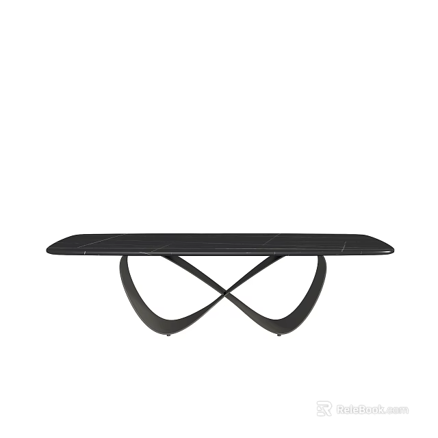 Modern Minimalist Black Marble Coffee Table With Crossed Circular Loop Legs 3d model