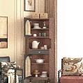 Modern Walnut Sideboard With Woven Doors Storage Boxes Teapot And Cups 3d model