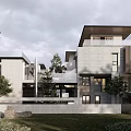 Modern Detached Villa With Stone Facade Two Story Structure And Green Lawn