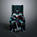 A Man Sitting On Ornate Throne Wearing Decorative Armor Holding Hammer