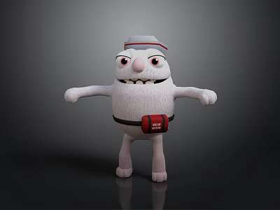 White Furry Cartoon Character Creature With Red Hat Red Box Belt And Outstretched Arms 3d model