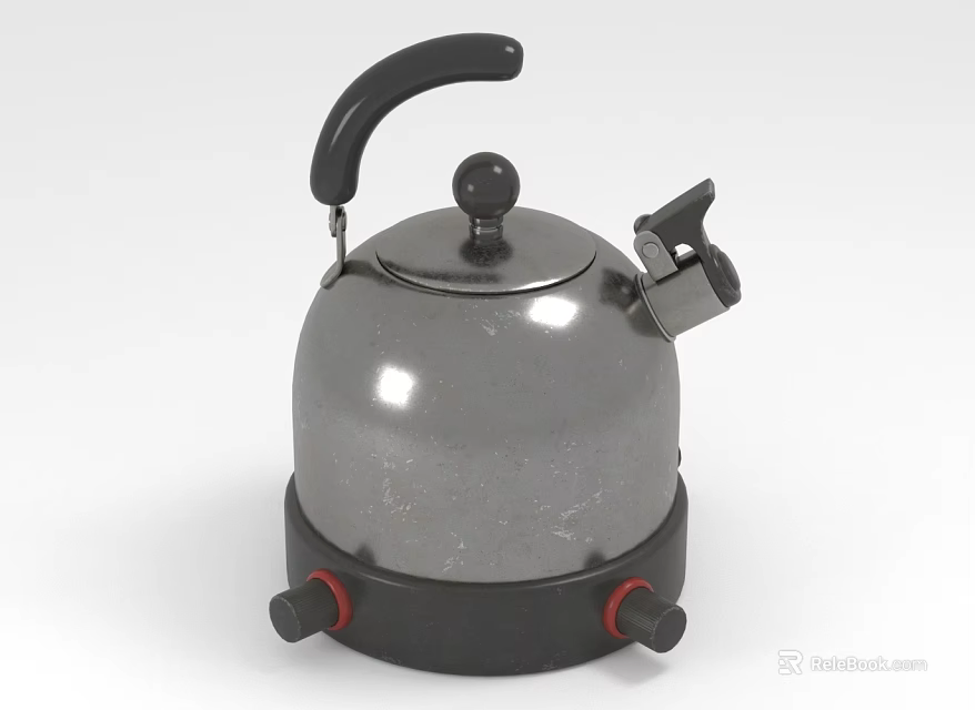 Sleek Modern Silver Metallic Kitchen Electric Kettle With Black Handle And Base 3d model 
