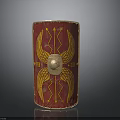Ancient Red Shield With Golden Wings Arrows And Round Metal Boss Design