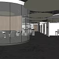 Modern Public Office Area With Open Layout Circular Meeting Space And Wooden Walls