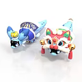 Traditional Chinese Style Decorative Dolls Blue Dragon Fish And Red Lion Head With Bells