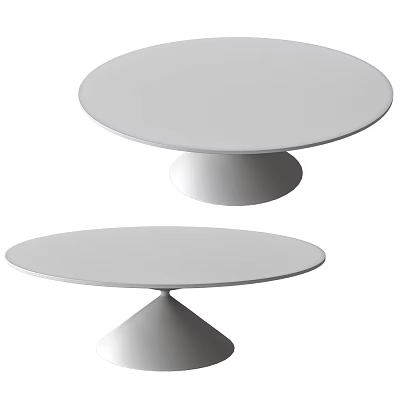 Two White Round Coffee Tables With Conical Base Design 3d model