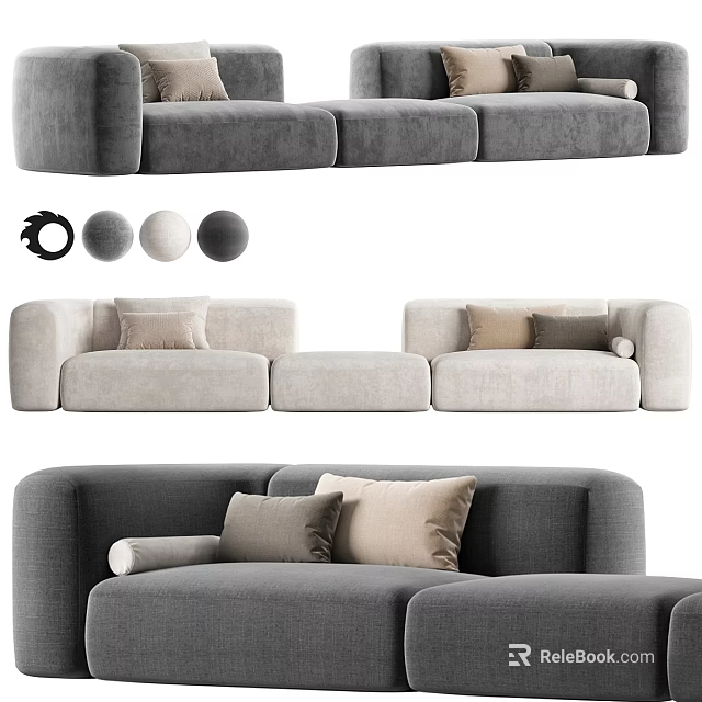 Modern Comfortable Sofa Set With Gray Beige Colors And Soft Throw Pillows 3d model 