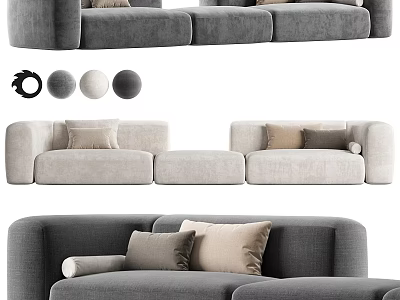 Modern Comfortable Sofa Set With Gray Beige Colors And Soft Throw Pillows 3d model