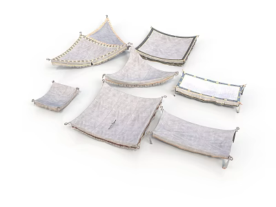Scene Building Canvas Canopy Components With Various Shapes Gray Fabric And Metal Frames 3d model