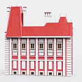 Classical Detached Villa With Red Roof White Walls Arched Windows Red Door And Tower Decorations