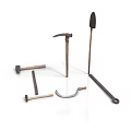 Various Metal Hand Tools Set With Hammer Shovel And Pry Bar