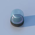 Modern Household Item With Transparent Dome And Circular Base Featuring Purple Lines