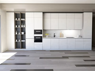 Modern Kitchen Interior With White Cabinets And Sleek Countertop Design 3d model