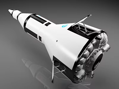 White And Black Rocket Model With Detailed Engine Section And Metallic Structure 3d model