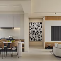 Modern Dining and Living Room Interior With Table Chairs Sofa And Decorative Wall Art