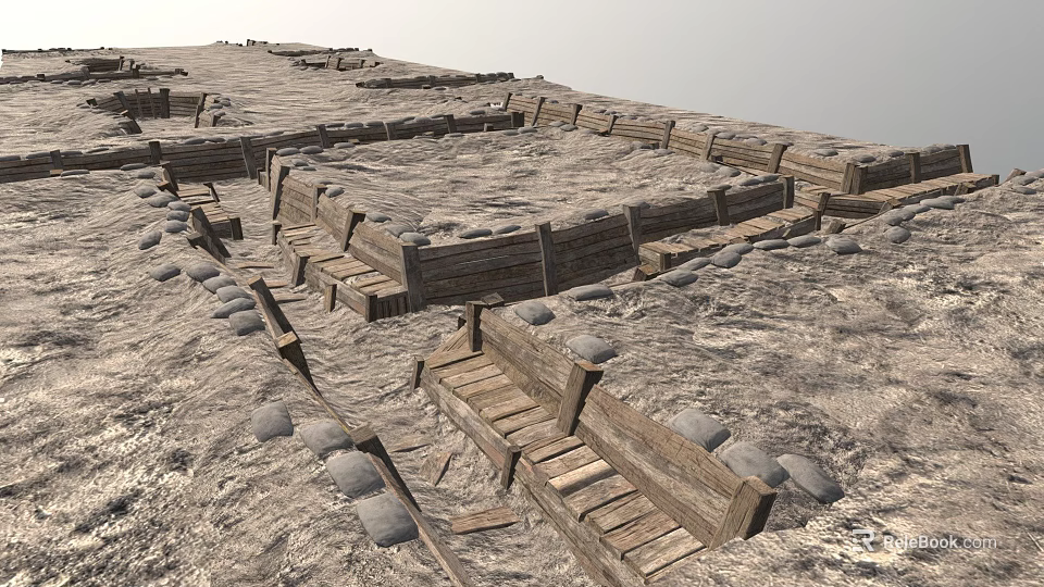 Ancient Ruins Site With Earthen Walls Stone Steps And Archaeological Remains 3d model 